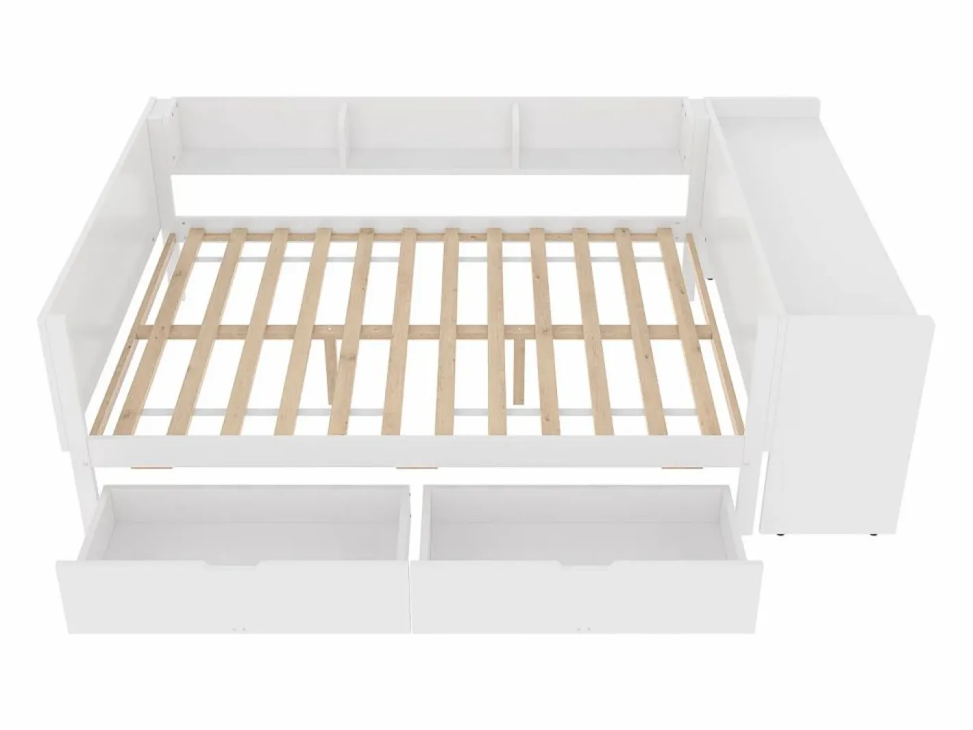 Cama Diván|Cama para adultos de 140 x 200 cm - con 2 cajones y estantes - pino - colchón no incluido
