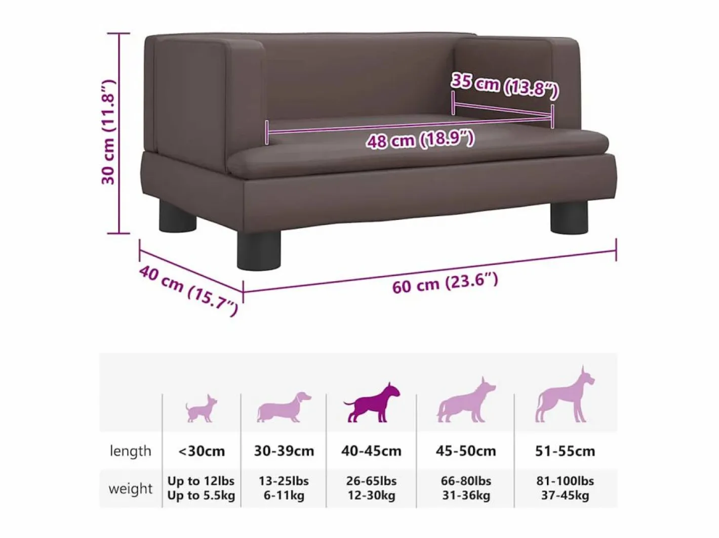 Clicnbuy Cama para perros de cuero sintético marrón 60x40x30 cm Marru00f3n Hot