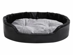 Clicnbuy Cama para perros felpa y cuero sintético gris 90x79x20 cm Negro Discount