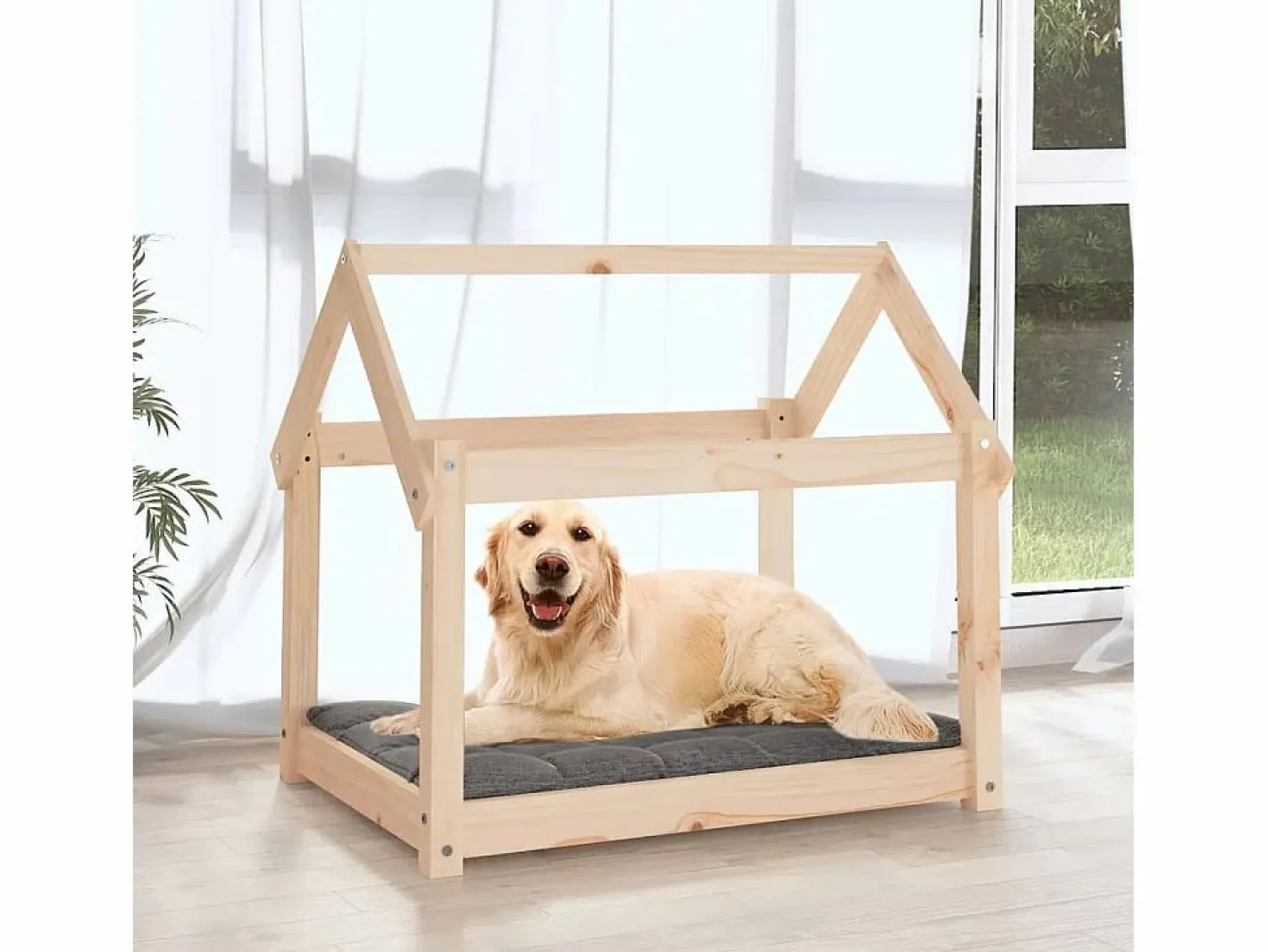 Clicnbuy Cama para perros madera maciza de pino 81x60x70 cm Marru00f3n New