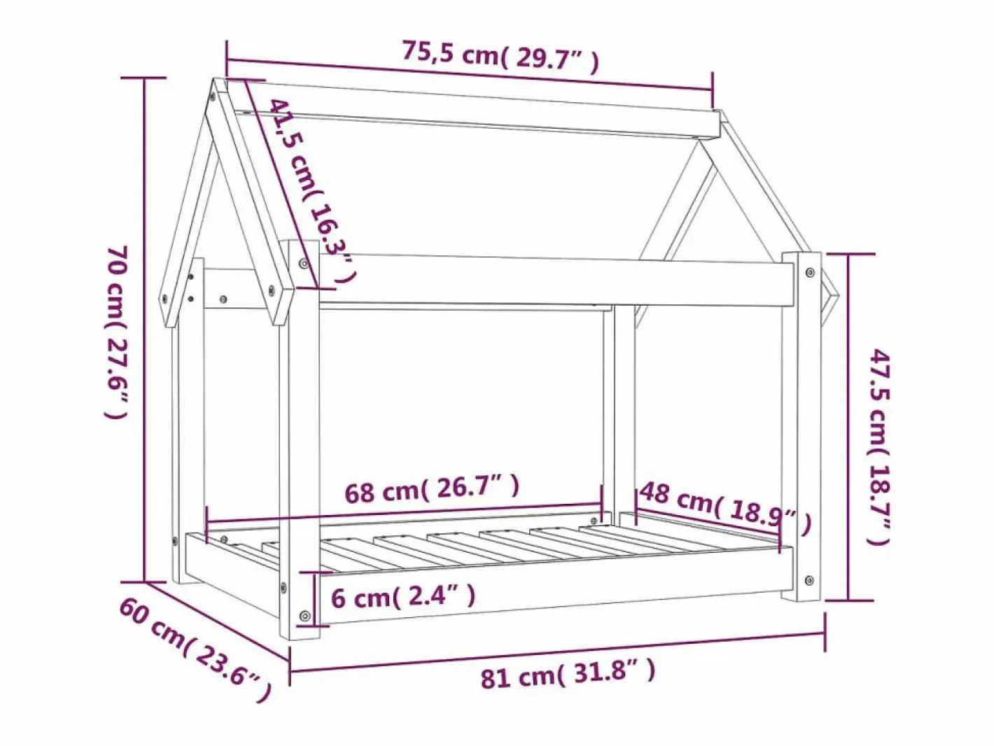 Clicnbuy Cama para perros madera maciza de pino 81x60x70 cm Marru00f3n New
