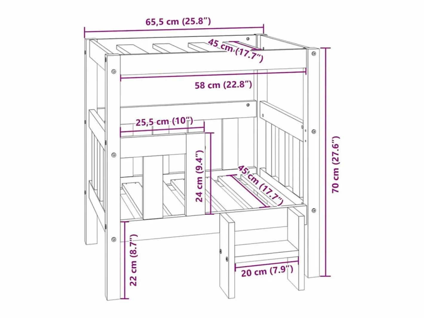 Clicnbuy Cama De Animales De Compañía|Cama para perros madera maciza de pino 65,5x50,5x70 cm