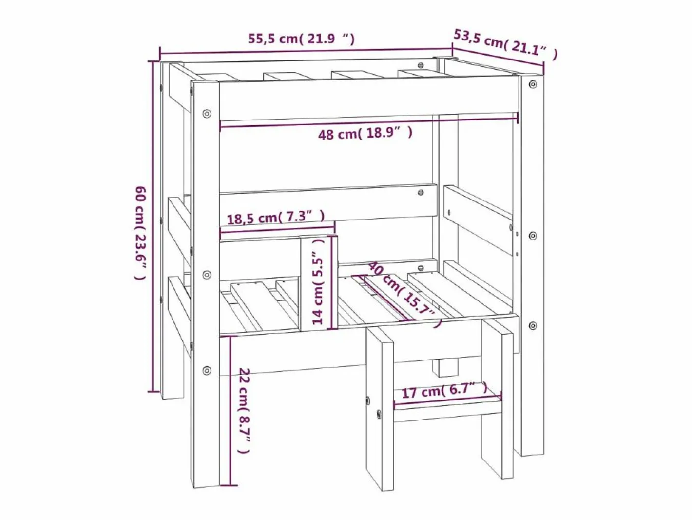 Clicnbuy Cama De Animales De Compañía|Cama para perros madera maciza de pino 55,5x53,5x60 cm