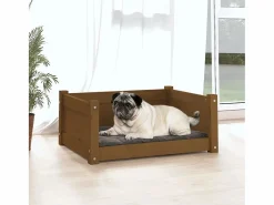 Cama para perros madera maciza pino marrón miel 65,5x50,5x28 cm^Clicnbuy New