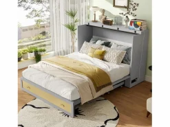 ModernLuxe Cama plegable 140×200 cm - con toma USB y enchufe - (colchón no incluido) Gris Hot