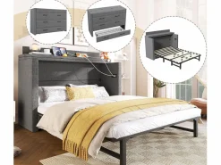 ModernLuxe Cama plegable 140 x 200 cm - 1 cajón - Compartimento de almacenamiento - Puertos USB y Type-C - (colchón no incluido) Gris Clearance