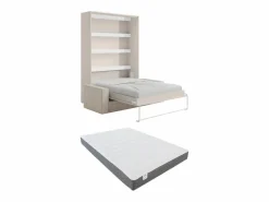 Vente-unique Cama plegable 140 x 200 cm apertura manual con leds + colchón + sofá - RAPILI Beige Hot