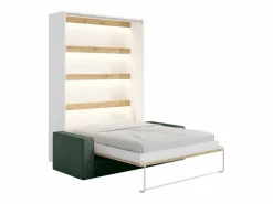 Vente-unique Cama Abatible|Cama plegable 140 x 200 cm con leds blanco y natural + sofá verde - RAPILI