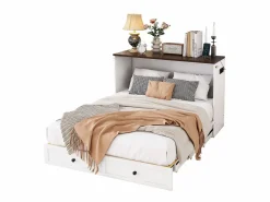 Cama plegable 140 x 200 cm con 2 cajones y estante en la cabecera de la cama - Madera de pino y MDF - Toma USB -^Merax Online