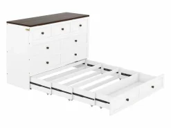 Cama plegable 140 x 200 cm con 2 cajones y estante en la cabecera de la cama - Madera de pino y MDF - Toma USB -^Merax Online