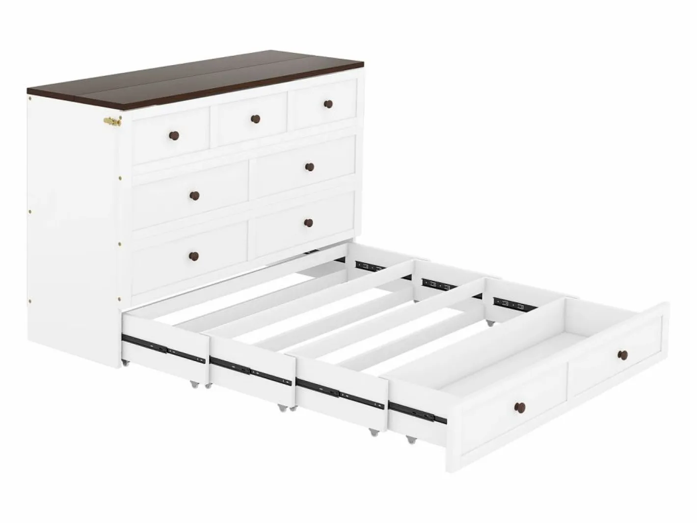 Cama plegable 140 x 200 cm con 2 cajones y estante en la cabecera de la cama - Madera de pino y MDF - Toma USB -^Merax Online