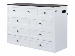 Cama plegable 140 x 200 cm con 2 cajones y estante en la cabecera de la cama - Madera de pino y MDF - Toma USB -^Merax Online