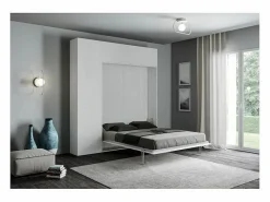 Cama plegable con columna contenedor y muebles altos de fresno , Kanto 160x190 cm^Les Tendances Online