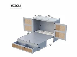Cama plegable de 140 x 200 cm con cajones y diseño de ratán - Madera - Colchón no incluido. Gris Hot