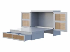Cama plegable de 140 x 200 cm con cajones y diseño de ratán - Madera - Colchón no incluido. Gris Hot