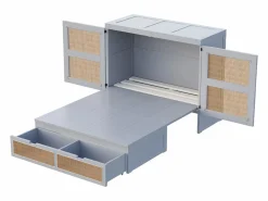 Cama plegable de 140 x 200 cm con cajones y diseño de ratán - Madera - Colchón no incluido. Gris Hot