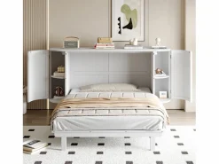 Cama plegable infantil - 140 x 200 cm - con compartimentos de almacenaje - diseño de ratán y madera -^Merax Hot