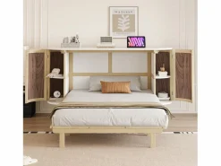 Merax Cama plegable infantil - 140 x 200 cm - con compartimentos de almacenaje - diseño de ratán y madera - color natural Color natural claro Outlet