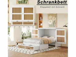 Cama plegable juvenil - 140 x 200 cm - Cama abatible de pared con cajones - Pino + contrachapado + MDF -^Merax Best