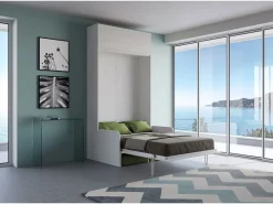 Cama plegable Kentaro de 120 cm tamaño queen con sofá y mueble de pared de fresno , color verde^ITAMOBY Outlet