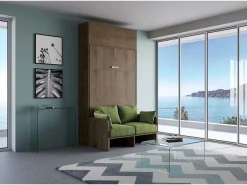 ITAMOBY Cama Abatible|Cama plegable Kentaro de 120 cm tamaño queen con sofá y mueble de pared de nogal, color verde