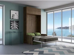 ITAMOBY Cama Abatible|Cama plegable Kentaro de 120 cm tamaño queen con sofá y mueble de pared de nogal, color verde