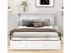 Merax Cama plegable móvil - 140 x 200 cm - Cama convertible - Cajones y estante - Pino y MDF - Blanco Sale