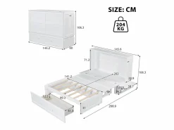 Merax Cama plegable móvil - 140 x 200 cm - Cama convertible - Cajones y estante - Pino y MDF - Blanco Sale