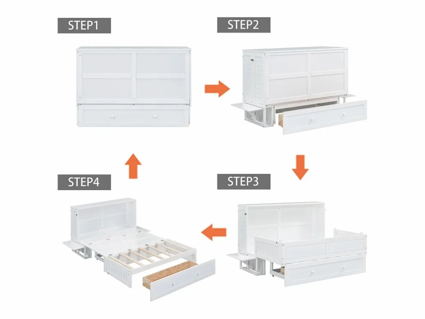 Cama plegable móvil - 140 x 200 cm - convertible en cama - con cajones y estante - pino y MDF -^Merax Sale