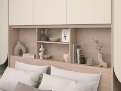Cama puente 140 x 190 cm con almacenamiento y LEDs en beige y natural + somier - DOMELITO^Vente-unique Discount