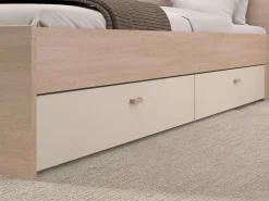 Cama puente 140 x 190 cm con almacenamiento y LEDs en beige y natural + somier - DOMELITO^Vente-unique Discount