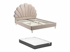 Cama Queen size de 160 x 200 cm en terciopelo con colchón - LIVAYA^Vente-unique Clearance
