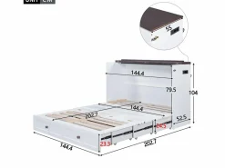 ModernLuxe Cama Abatible|Cama retráctil de madera 140x200 cm - con tomas USB y almacenamiento -