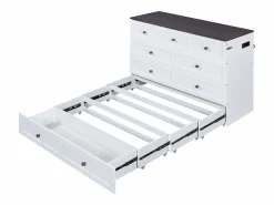 ModernLuxe Cama Abatible|Cama retráctil de madera 140x200 cm - con tomas USB y almacenamiento -