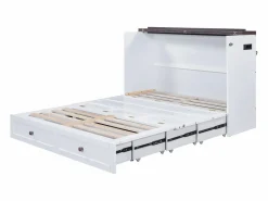ModernLuxe Cama Abatible|Cama retráctil de madera 140x200 cm - con tomas USB y almacenamiento -