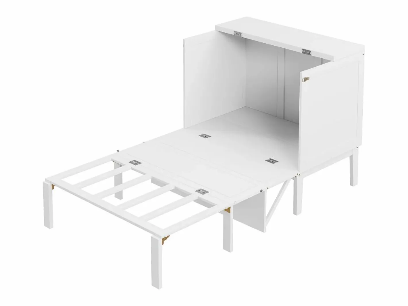 Cama retráctil 90x200 cm, con somier, cama plegable abatible, dimensiones después del plegado: 70x90cm, sin colchón, madera, Blanco New
