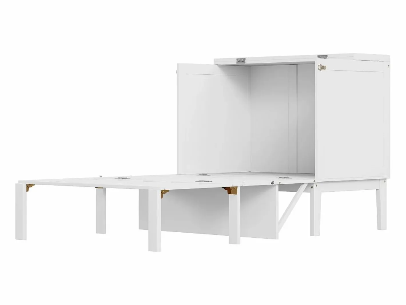 Cama retráctil 90x200 cm, con somier, cama plegable abatible, dimensiones después del plegado: 70x90cm, sin colchón, madera, Blanco New