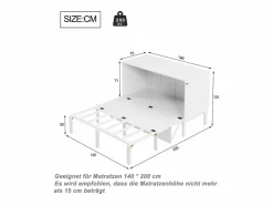 Cama retráctil 140x200 cm, con somier, cama plegable, dimensiones después del plegado: 70x140cm, sin colchón, madera,^