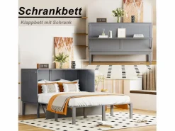 Cama Abatible|Cama retráctil 140x200 cm, con somier, cama plegable abatible, dimensiones después del plegado: 70x140cm, sin colchón, madera,