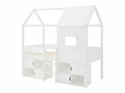 Vente-unique Cama semialta cabaña 90 x 190 cm en pino y MDF en color - VALESKIA Blanco New