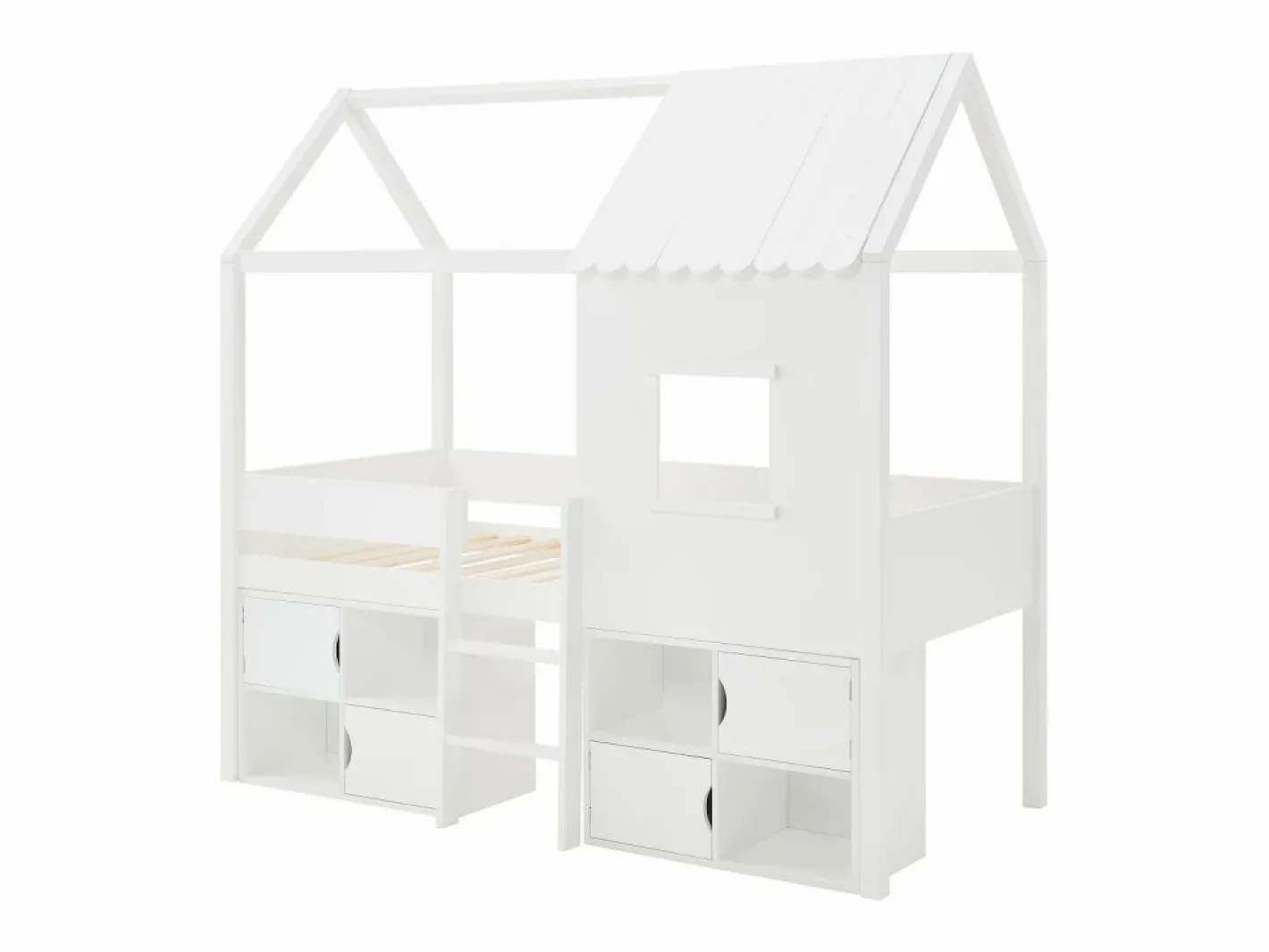 Vente-unique Cama semialta cabaña 90 x 190 cm en pino y MDF en color - VALESKIA Blanco New