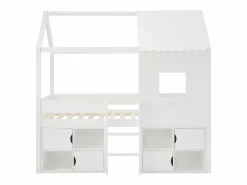 Vente-unique Cama semialta cabaña 90 x 190 cm en pino y MDF en color - VALESKIA Blanco New