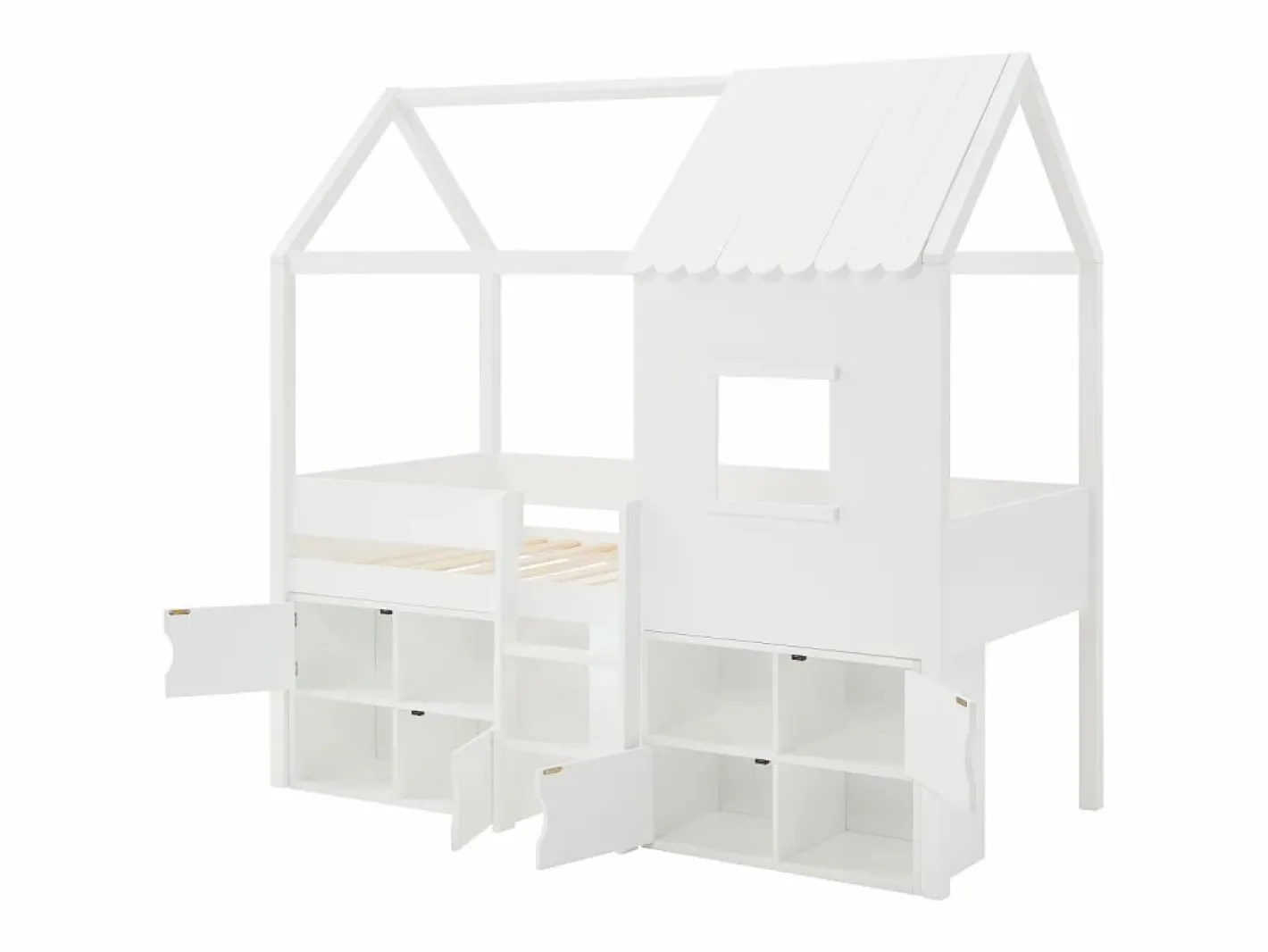 Vente-unique Cama semialta cabaña 90 x 190 cm en pino y MDF en color - VALESKIA Blanco New