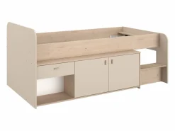 Vente-unique Cama semielevada 90 x 190/200 cm con almacenamiento y natural - LUNOBI Beige Sale