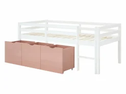 Vente-unique Cama semielevada 90 x 190 cm con almacenamiento en pino y mdf blanco y rosa - LANIORI Rosa / Blanco Best