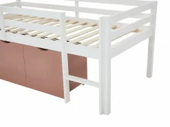 Vente-unique Cama semielevada 90 x 190 cm con almacenamiento en pino y mdf blanco y rosa - LANIORI Rosa / Blanco Best