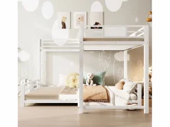 Cama superpuesta de metal en forma de L - 90x200 cm + 140x200 cm - con barreras de seguridad y escalera - Metal - ​ (Colchón no incluido)^ModernLuxe Best