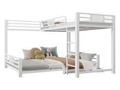 Cama superpuesta de metal en forma de L - 90x200 cm + 140x200 cm - con barreras de seguridad y escalera - Metal - ​ (Colchón no incluido)^ModernLuxe Best