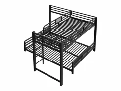 ModernLuxe Cama superpuesta de metal en forma de L - 90x200 cm + 140x200 cm - con barreras de seguridad y escalera - Metal - ​ (Colchón no incluido) Negro
