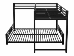 ModernLuxe Cama superpuesta de metal en forma de L - 90x200 cm + 140x200 cm - con barreras de seguridad y escalera - Metal - ​ (Colchón no incluido) Negro